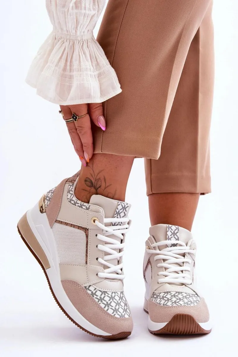 Outlet Damskie Sneakersy Buty Sportowe Na Koturnie Biało-Beżowe Nomera Damskie Sneakersy Damskie