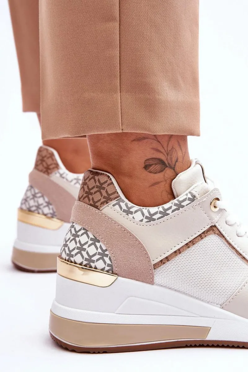 Outlet Damskie Sneakersy Buty Sportowe Na Koturnie Biało-Beżowe Nomera Damskie Sneakersy Damskie