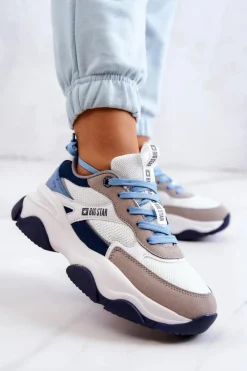 Buty Sportowe Big Star></noscript>Big Star Shoes Damskie Sneakersy Buty Sportowe Big Star JJ274580 Biało-Niebieskie