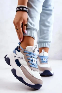 Buty Sportowe Big Star></noscript>Big Star Shoes Damskie Sneakersy Buty Sportowe Big Star JJ274580 Biało-Niebieskie