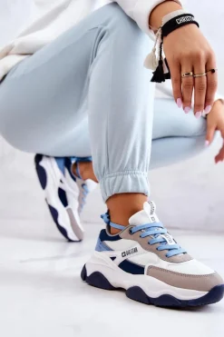 Buty Sportowe Big Star></noscript>Big Star Shoes Damskie Sneakersy Buty Sportowe Big Star JJ274580 Biało-Niebieskie