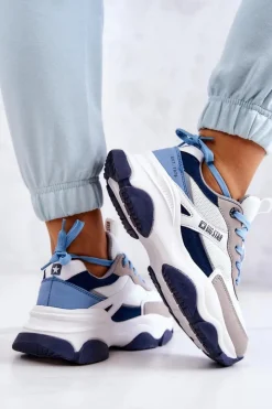 Buty Sportowe Big Star></noscript>Big Star Shoes Damskie Sneakersy Buty Sportowe Big Star JJ274580 Biało-Niebieskie