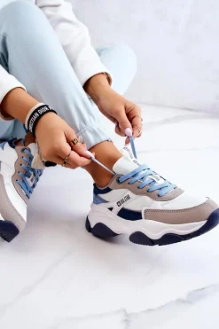 Buty Sportowe Big Star></noscript>Big Star Shoes Damskie Sneakersy Buty Sportowe Big Star JJ274580 Biało-Niebieskie