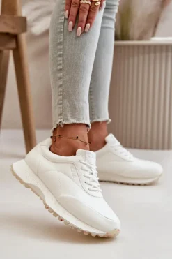 Sale Big Star Shoes Damskie Sneakersy Buty Sportowe Z Eko Skóry Big Star OO274023 Hi-Poly System Białe