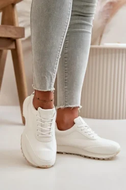 Sale Big Star Shoes Damskie Sneakersy Buty Sportowe Z Eko Skóry Big Star OO274023 Hi-Poly System Białe