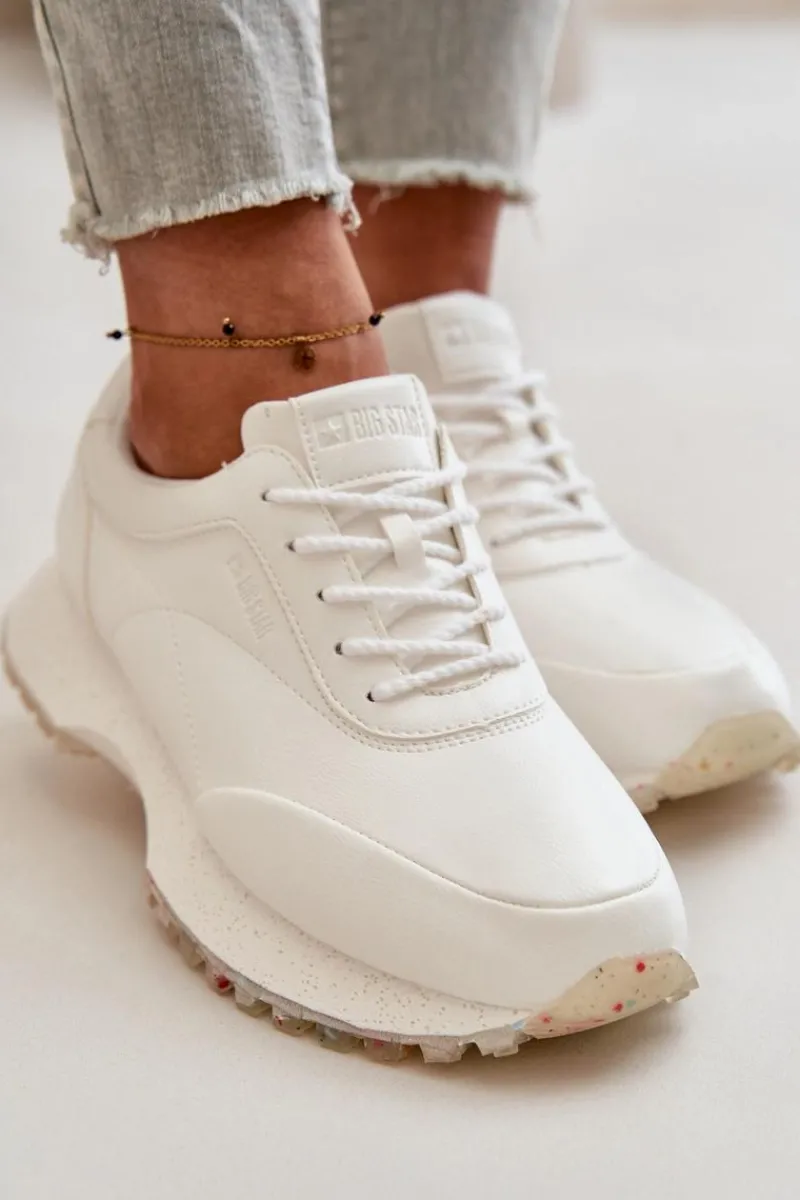 Sale Big Star Shoes Damskie Sneakersy Buty Sportowe Z Eko Skóry Big Star OO274023 Hi-Poly System Białe