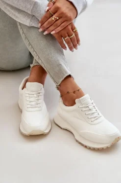 Sale Big Star Shoes Damskie Sneakersy Buty Sportowe Z Eko Skóry Big Star OO274023 Hi-Poly System Białe