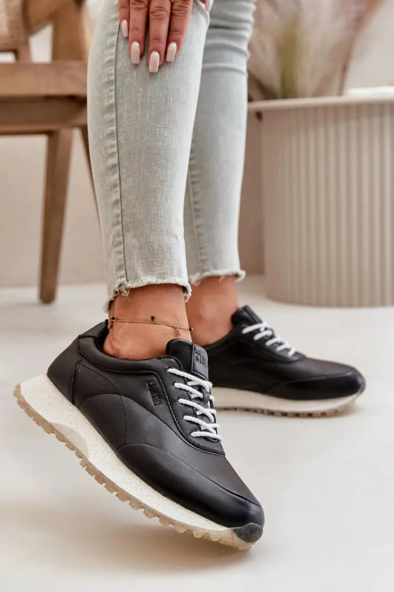 Buty Sportowe Big Star|Sneakersy Damskie>Big Star Shoes Damskie Sneakersy Buty Sportowe Z Eko Skóry Big Star OO274024 Hi-Poly System Czarne Czarny