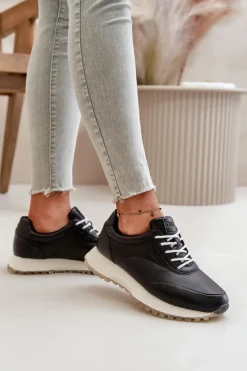 Buty Sportowe Big Star|Sneakersy Damskie>Big Star Shoes Damskie Sneakersy Buty Sportowe Z Eko Skóry Big Star OO274024 Hi-Poly System Czarne Czarny