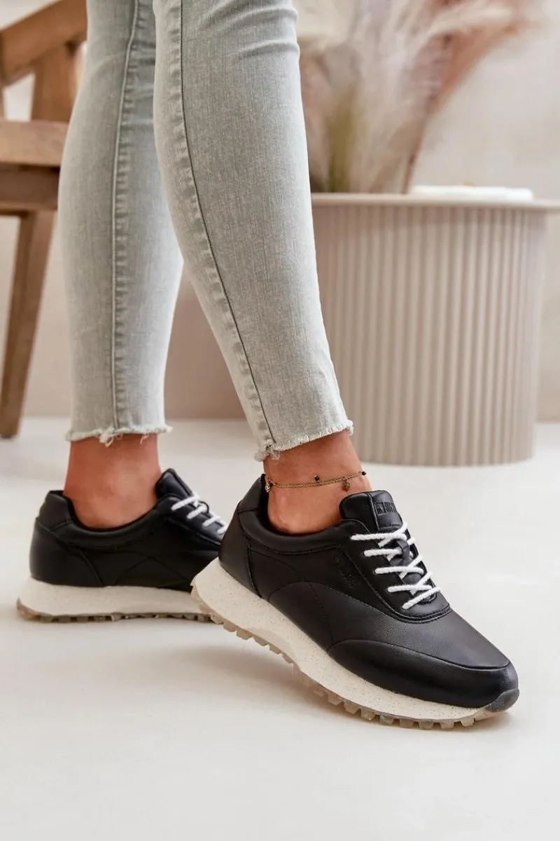 Buty Sportowe Big Star|Sneakersy Damskie>Big Star Shoes Damskie Sneakersy Buty Sportowe Z Eko Skóry Big Star OO274024 Hi-Poly System Czarne Czarny