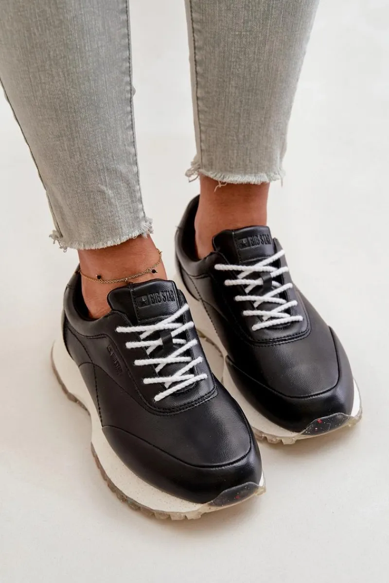 Buty Sportowe Big Star|Sneakersy Damskie>Big Star Shoes Damskie Sneakersy Buty Sportowe Z Eko Skóry Big Star OO274024 Hi-Poly System Czarne Czarny