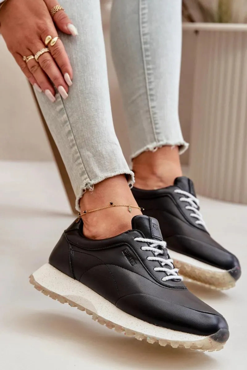 Buty Sportowe Big Star|Sneakersy Damskie>Big Star Shoes Damskie Sneakersy Buty Sportowe Z Eko Skóry Big Star OO274024 Hi-Poly System Czarne Czarny