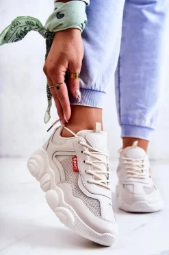 Clearance Boto Damskie Sneakersy Buty Sportowe Z Siateczką Beżowe Sallis