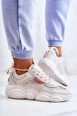Clearance Boto Damskie Sneakersy Buty Sportowe Z Siateczką Beżowe Sallis