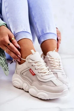 Clearance Boto Damskie Sneakersy Buty Sportowe Z Siateczką Beżowe Sallis