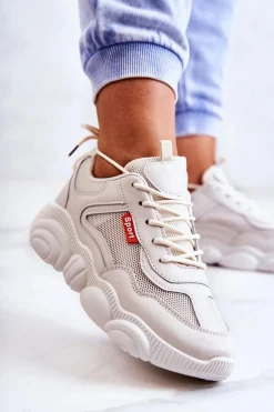 Clearance Boto Damskie Sneakersy Buty Sportowe Z Siateczką Beżowe Sallis