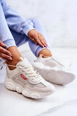 Clearance Boto Damskie Sneakersy Buty Sportowe Z Siateczką Beżowe Sallis