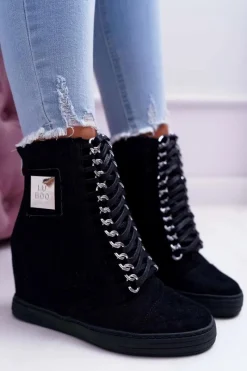 New Damskie Sneakersy Lu Boo Ażurowe Zamszowe Czarne Clamma Damskie Sneakersy Damskie