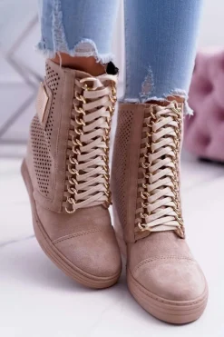 Clearance Boto Damskie Sneakersy Lu Boo Ażurowe Zamszowe Beżowe Clamma