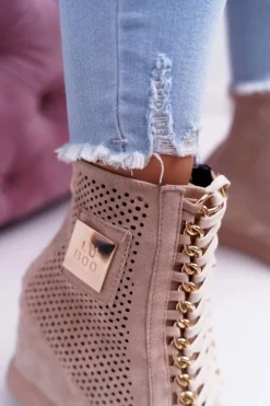 Clearance Boto Damskie Sneakersy Lu Boo Ażurowe Zamszowe Beżowe Clamma