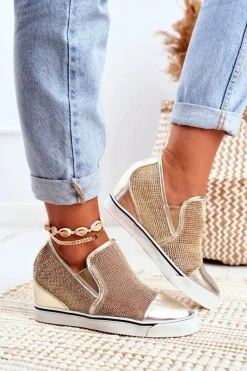 Clearance Boto Damskie Sneakersy Lu Boo z Siateczką Złote Morgono