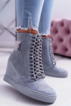 Boto Damskie Sneakersy Lu Boo Ażurowe Zamszowe Niebieskie Clamma