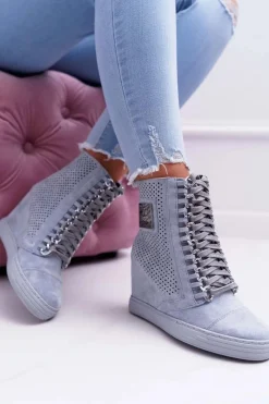 Boto Damskie Sneakersy Lu Boo Ażurowe Zamszowe Niebieskie Clamma