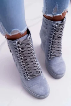 Boto Damskie Sneakersy Lu Boo Ażurowe Zamszowe Niebieskie Clamma