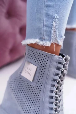 Boto Damskie Sneakersy Lu Boo Ażurowe Zamszowe Niebieskie Clamma