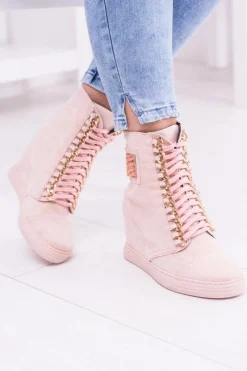 Online Damskie Sneakersy Lu Boo Z Łańcuchami Zamszowe Różowe Monica Damskie Sneakersy Damskie