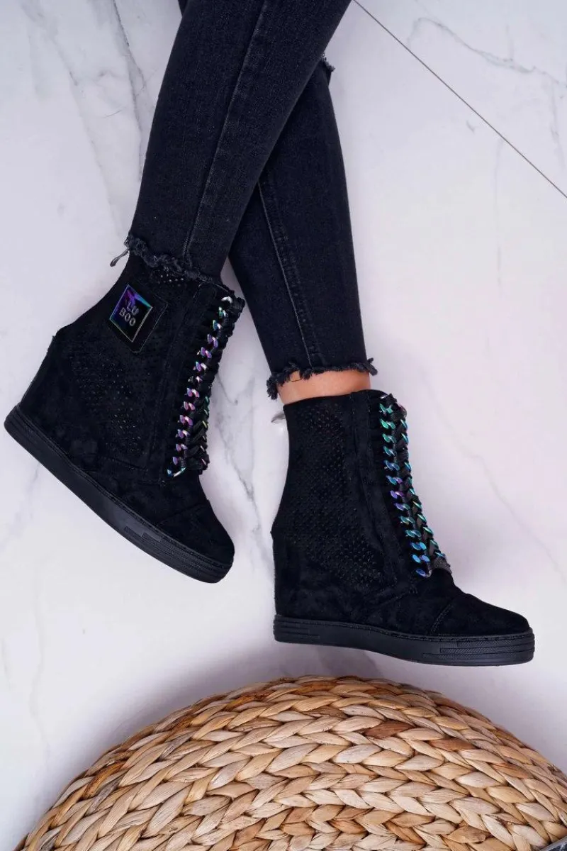 Outlet Boto Damskie Sneakersy Lu Boo Ażurowe Zamszowe Czarne Clamma