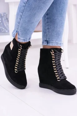 Clearance Boto Damskie Sneakersy Lu Boo Z Łańcuchami Zamszowe Czarne Monica