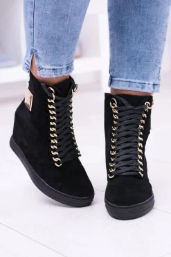 Clearance Boto Damskie Sneakersy Lu Boo Z Łańcuchami Zamszowe Czarne Monica