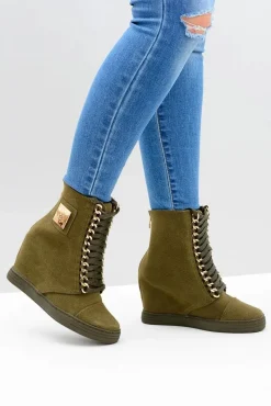 Outlet Boto Damskie Sneakersy Lu Boo Z Łańcuchami Zamszowe Oliwkowe Monica