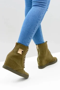 Outlet Boto Damskie Sneakersy Lu Boo Z Łańcuchami Zamszowe Oliwkowe Monica