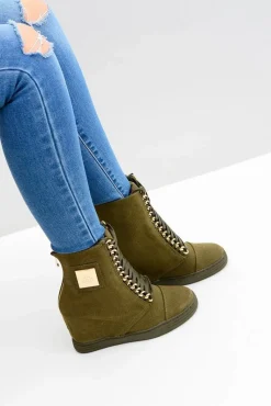 Outlet Boto Damskie Sneakersy Lu Boo Z Łańcuchami Zamszowe Oliwkowe Monica