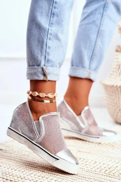 Online Damskie Sneakersy Lu Boo z Siateczką Srebrne Morgono Damskie Sneakersy Damskie