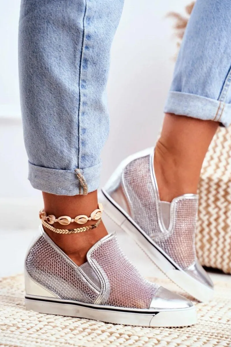 Online Damskie Sneakersy Lu Boo z Siateczką Srebrne Morgono Damskie Sneakersy Damskie