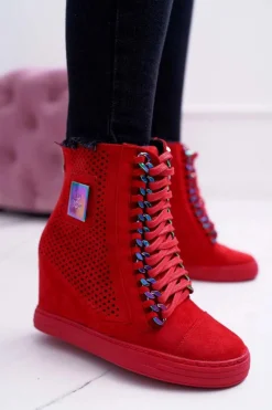 Best Boto Damskie Sneakersy Lu Boo Ażurowe Zamszowe Czerwone Clamma
