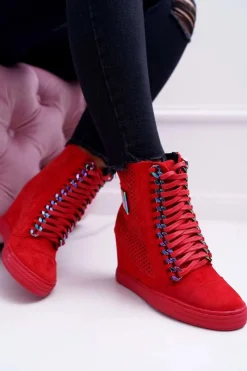Best Boto Damskie Sneakersy Lu Boo Ażurowe Zamszowe Czerwone Clamma