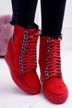 Best Boto Damskie Sneakersy Lu Boo Ażurowe Zamszowe Czerwone Clamma