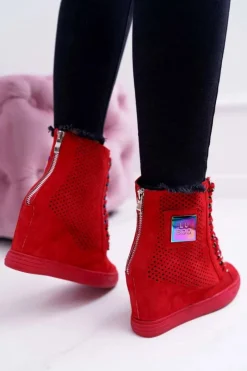 Best Boto Damskie Sneakersy Lu Boo Ażurowe Zamszowe Czerwone Clamma