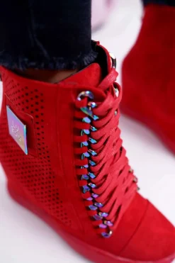 Best Boto Damskie Sneakersy Lu Boo Ażurowe Zamszowe Czerwone Clamma