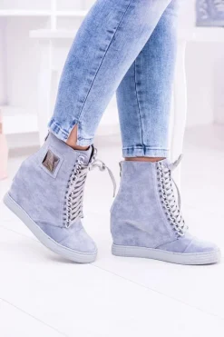 Boto Damskie Sneakersy Lu Boo Z Łańcuchami Zamszowe Niebieskie Monica