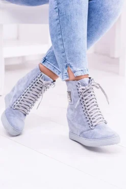 Boto Damskie Sneakersy Lu Boo Z Łańcuchami Zamszowe Niebieskie Monica