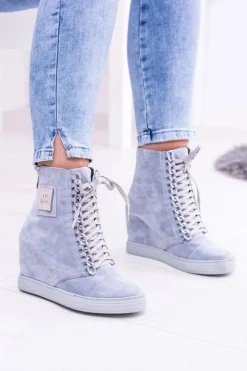 Boto Damskie Sneakersy Lu Boo Z Łańcuchami Zamszowe Niebieskie Monica