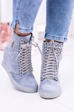 Boto Damskie Sneakersy Lu Boo Z Łańcuchami Zamszowe Niebieskie Monica