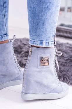 Boto Damskie Sneakersy Lu Boo Z Łańcuchami Zamszowe Niebieskie Monica