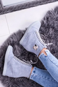 Boto Damskie Sneakersy Lu Boo Z Łańcuchami Zamszowe Niebieskie Monica