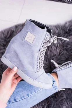 Boto Damskie Sneakersy Lu Boo Z Łańcuchami Zamszowe Niebieskie Monica